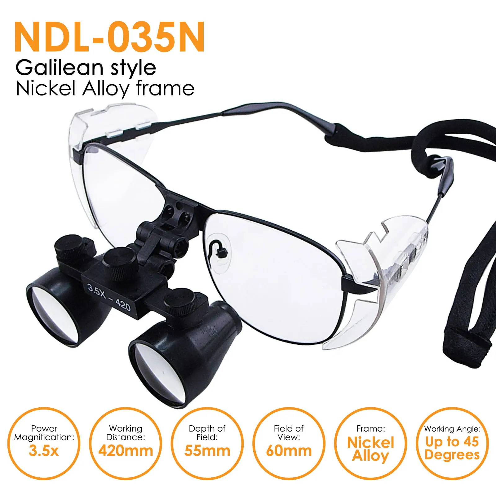

3.5x Magnification Dental Loupe, Galilean Style Nickel Alloy Frame, Surgical Medical Binocular, 60mm Field of View