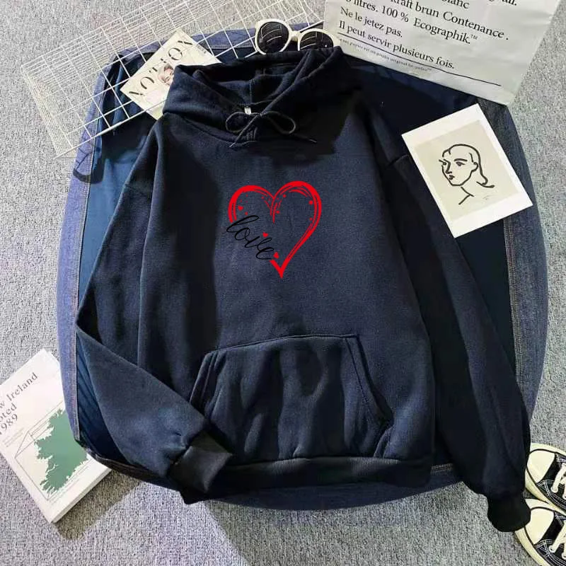 

2022 Streetwear Hoodie Fashion Love Print Spring Autumn Women's Fleece Sweatshirt Long Sleeve Pullover Female Casual Hip Hop Top