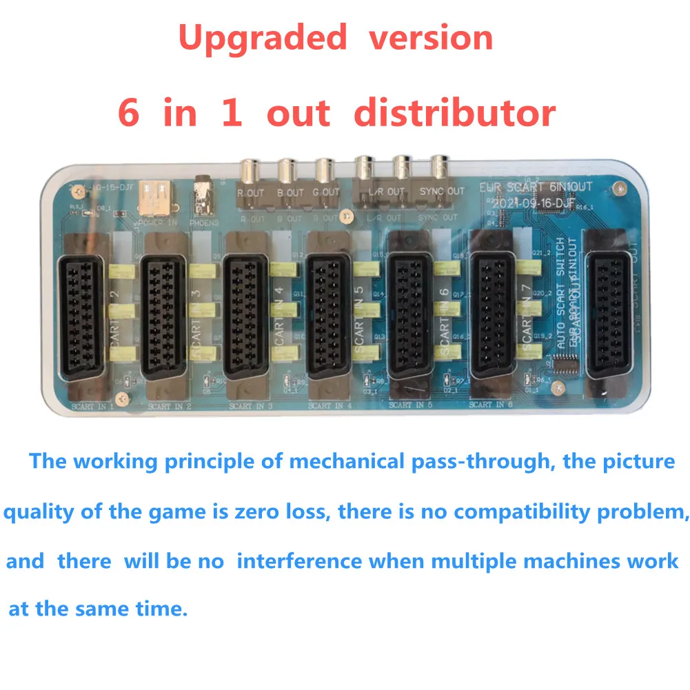 Video Scart Distributor Automatic Converter 6 In 1 Out Acrylic Case EUR Automatic Switcher RCA Adapter SVHS AV TV Audio Division