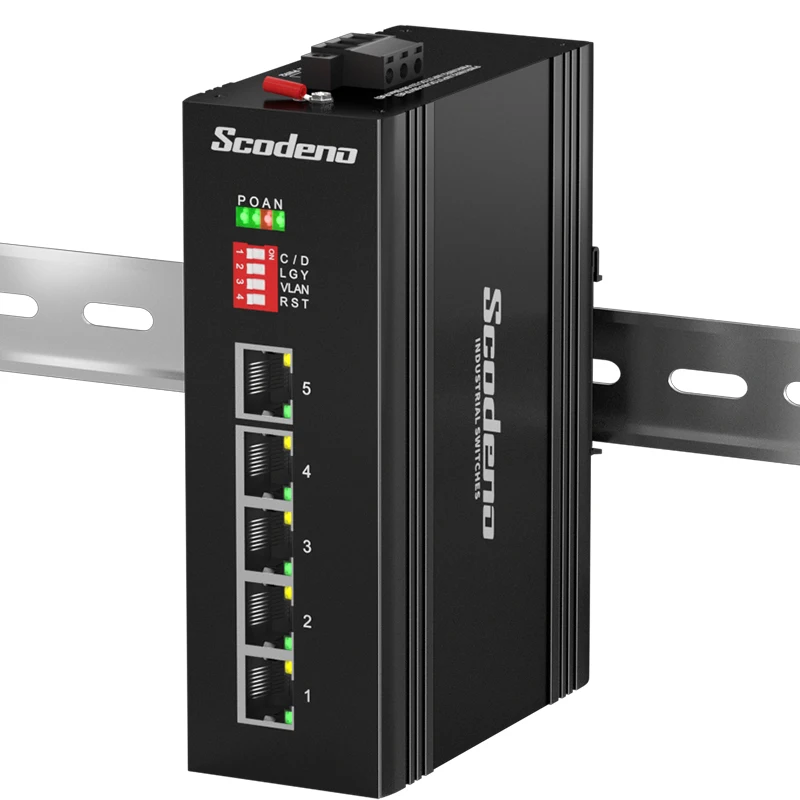 Scodeno 5-портовый гигабитный DIN-рейка IP40 алюминиевый Неуправляемый коммутатор