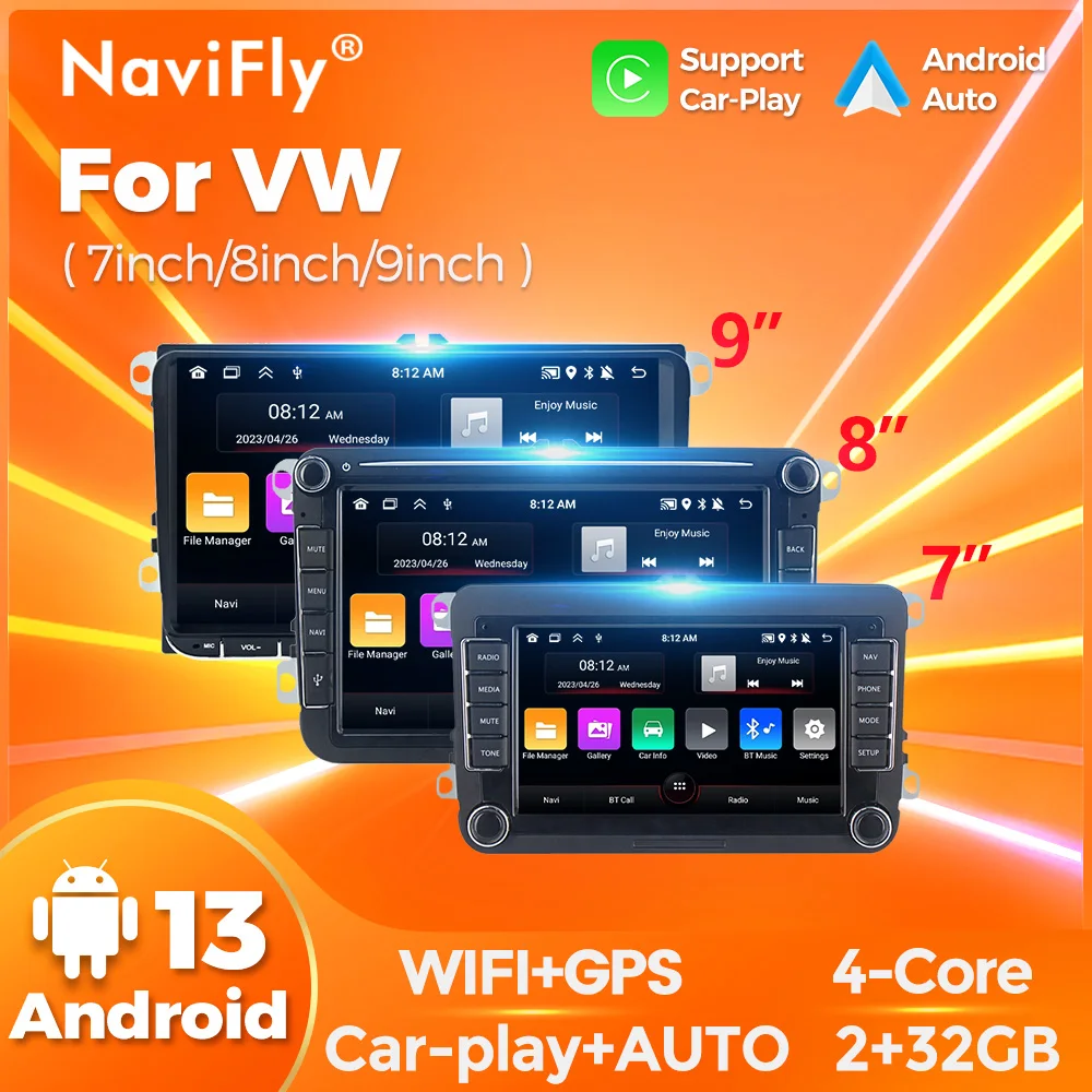 Мультимедийный Плеер Navifly Carplay Для Volkswagen Passat B6/B7 Golf 5/6 Polo Jetta Skoda Android 13