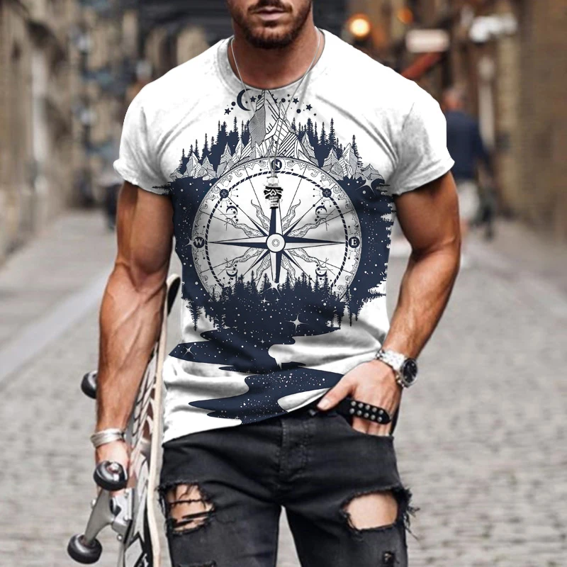 2023 New Men's T-shirt 3D Lnteresting Sketch Pattern Tee O-neck Oversized Clothing Casual Daily Street Retro  Short sleeved Top