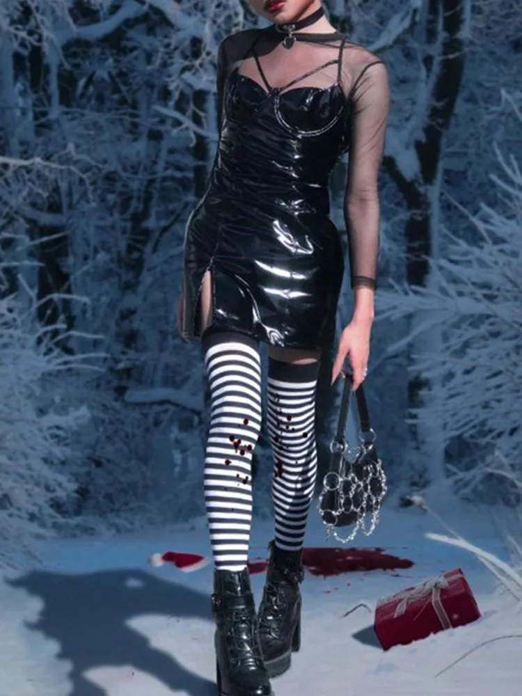 Винтажное платье-мини из ПУ кожи в стиле Харадзюку | Женская одежда