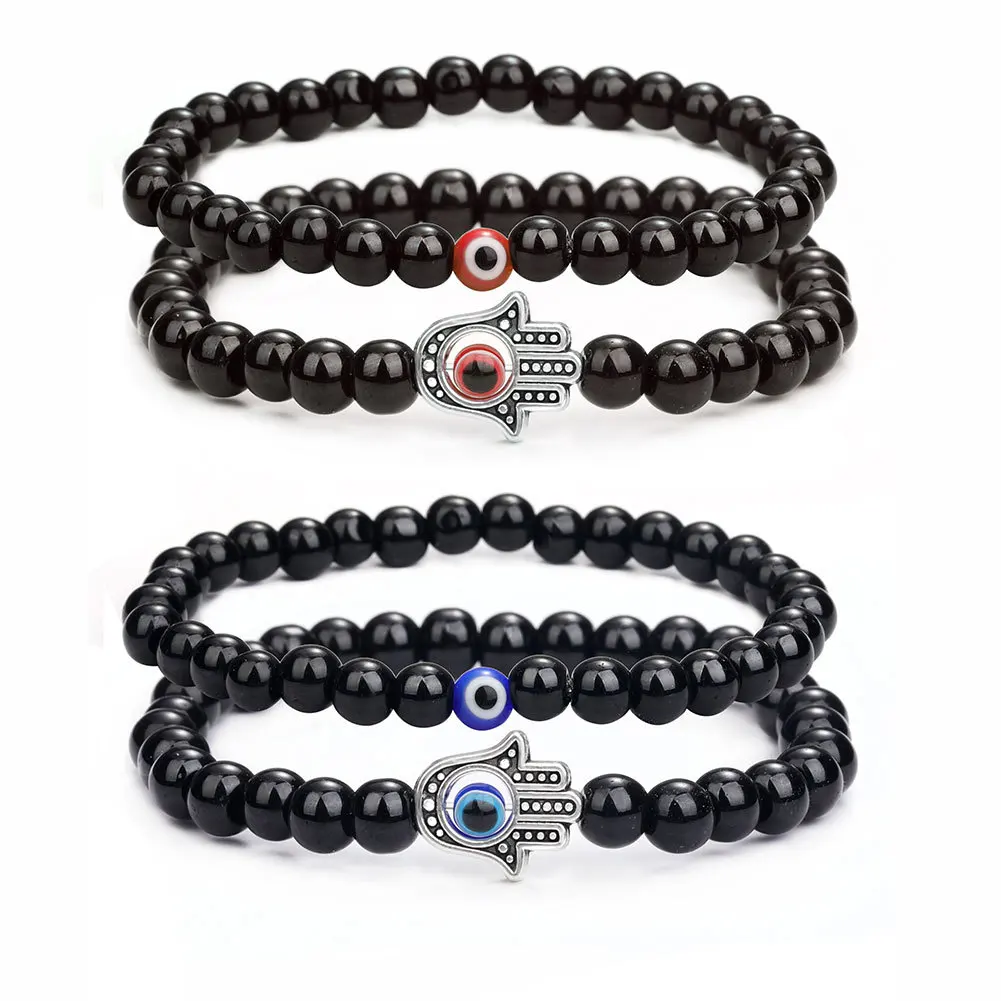 

Turkish Evil Eye Bracelet Couples Distance Black Natural Lava Stone Obsidian Beaded Yoga Bracelets for Men Women Fashion Jewelry