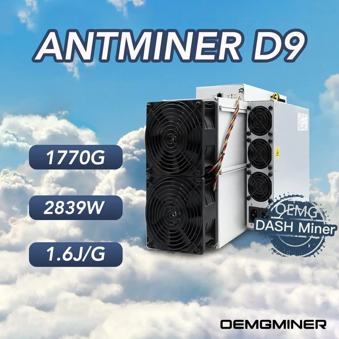 

Новинка Bitmain Antminer Dash Miner D9 Hashrate 1770G Мощность 2839 Вт с блоком питания