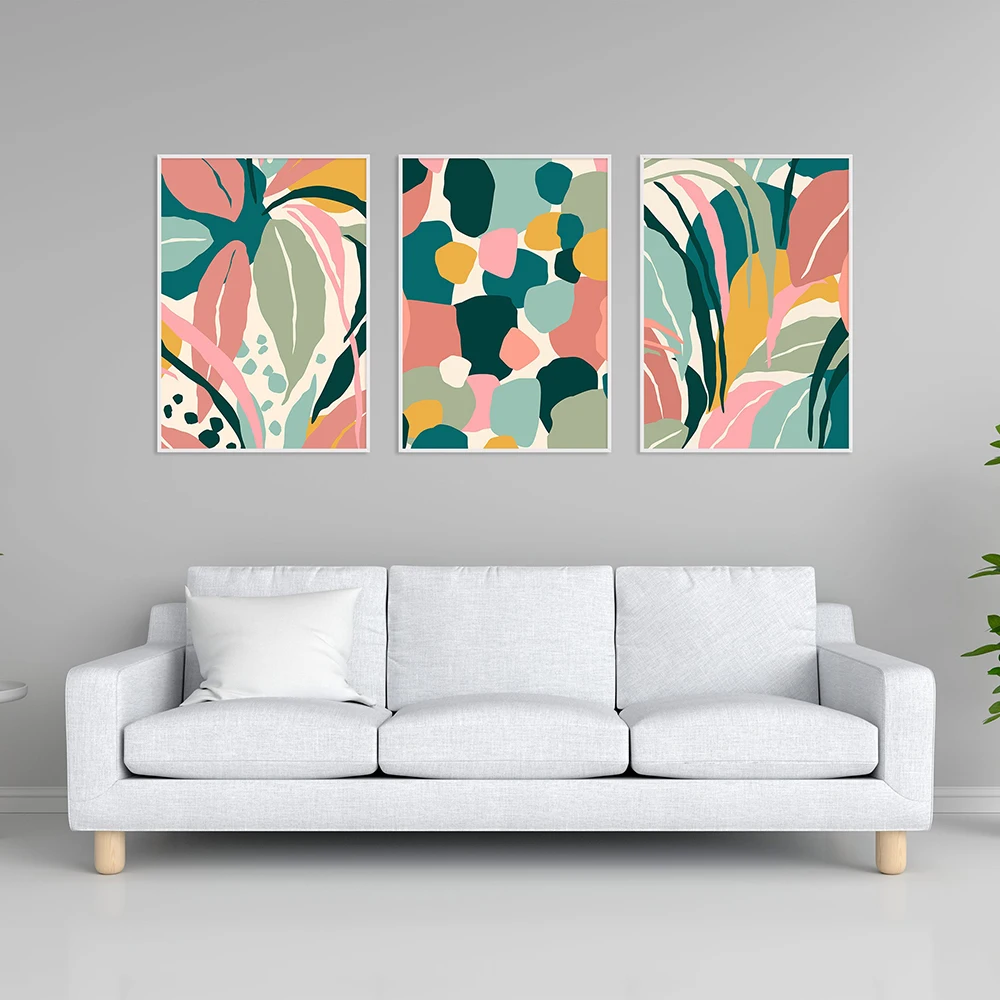 

Настенная картина в скандинавском стиле, настенный постер с изображением цветных пальмовых листьев, тропических растений в стиле бохо, мин...