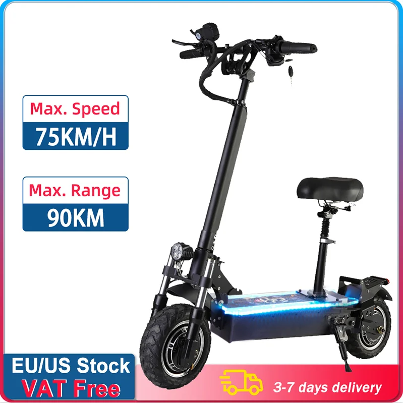 

2400W Dual Moter Electric Scooter With Seat For Adults 3-Speed Adjustment Max Speed 65KM/H E-Scooter Off Road 10 Inch Tire