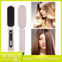 pro hair straightener brush negative ion hair straightening brush 2 in 1 heating hot comb flat iron ceramic hair styling tools