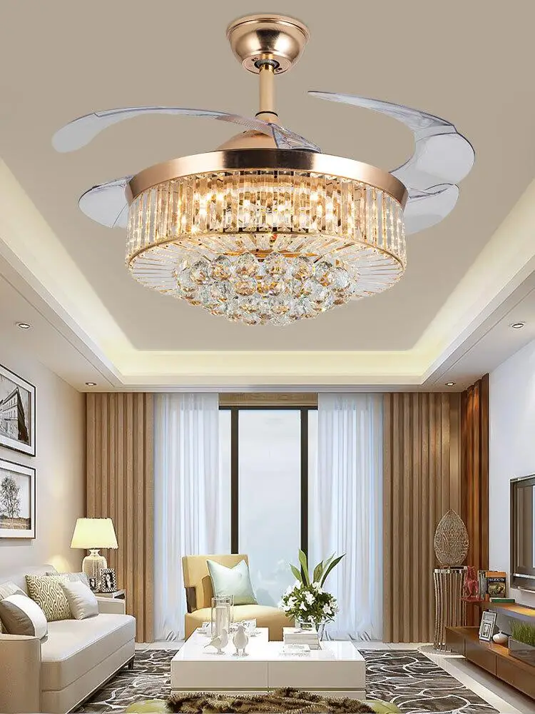 Роскошный светодиодный потолочный вентилятор с золотым кристаллом и подсветкой
