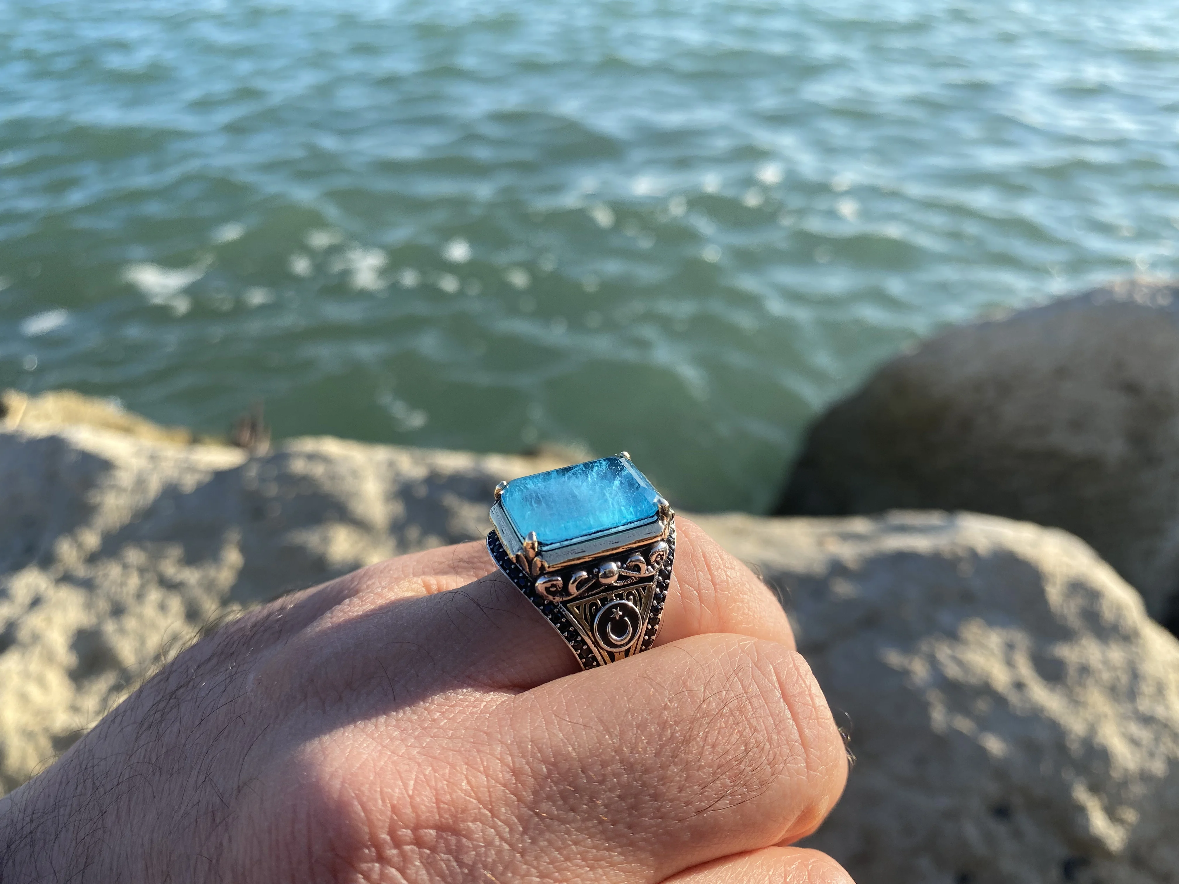 Bague en pierre de Tourmaline Turquoise argentée, design spécial, mode turque, qualité supérieure, bijoux faits à la main, cadeau 2