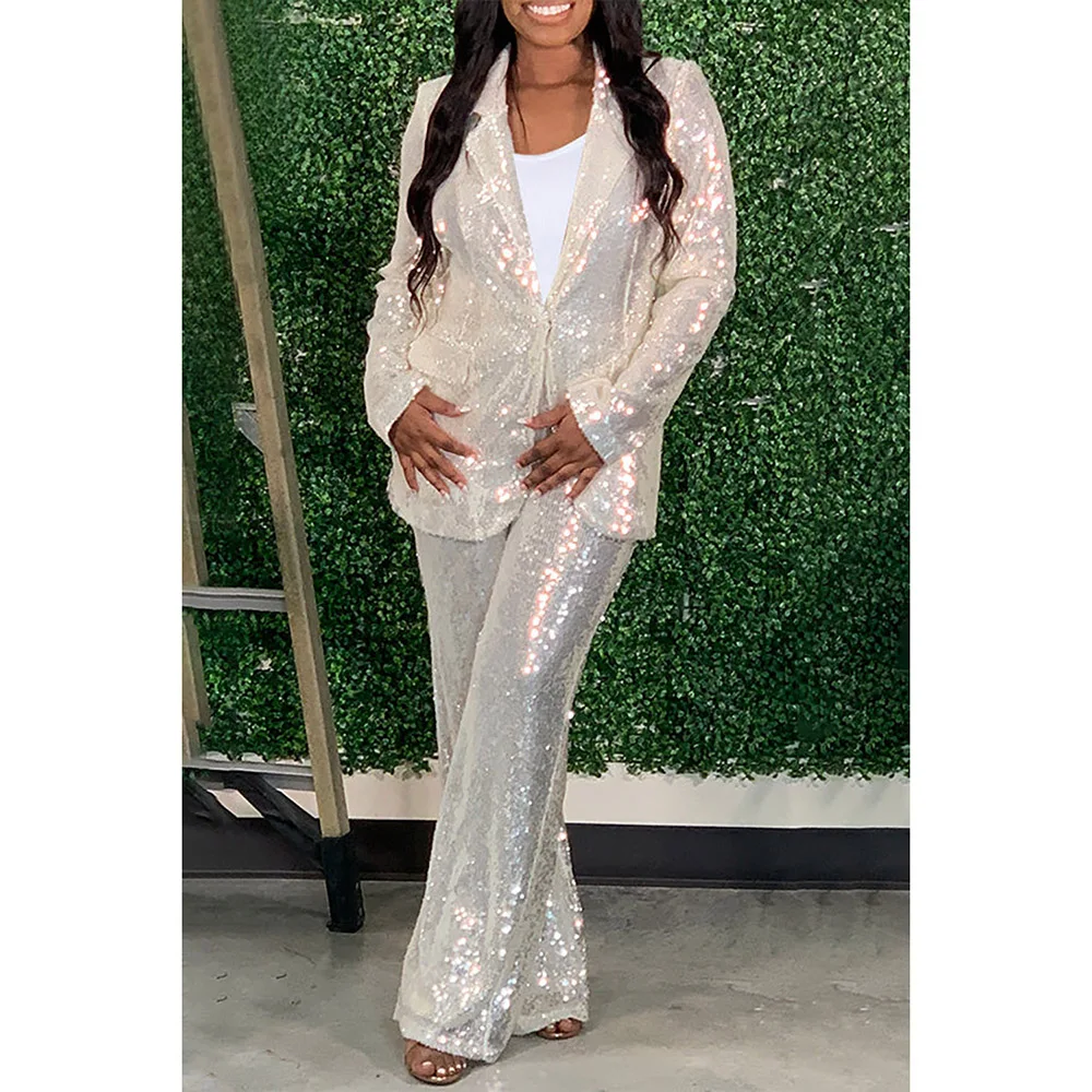 Белый блестящий коктейльный костюм Plus Size