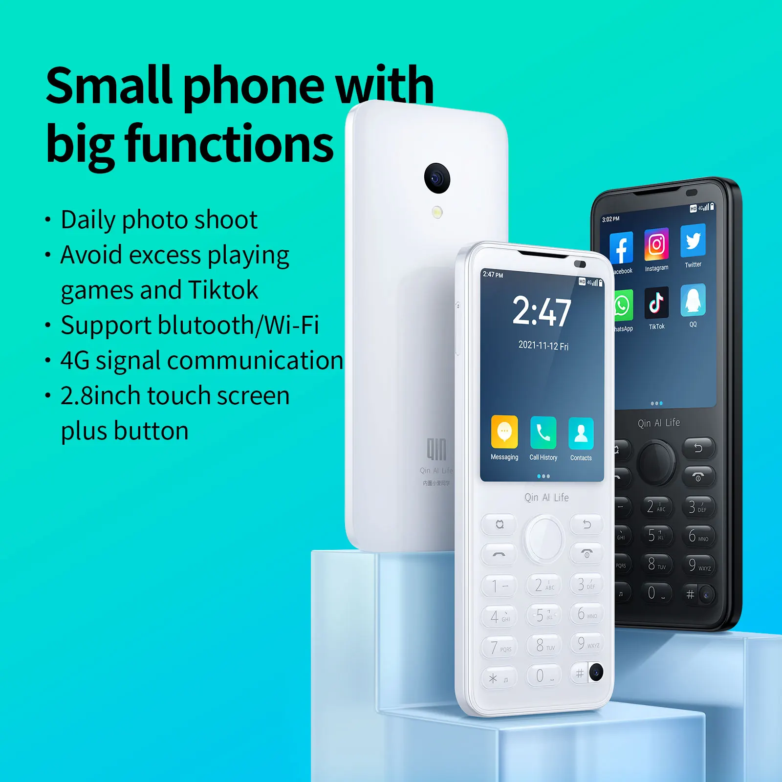 New Qin F21 Pro Smart Touch Screen Phone 2.8 Inch 3GB + 32GB 5G Wifi Bluetooth 480*640 keyboard mobile Phone