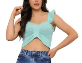 Женская трикотажная укороченная Блузка с оборками на шее