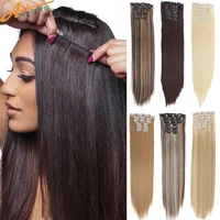 allaosify synthetic clip in hair extensions long straight fake false blonde black hairpiece 16 clips in hair extension for women