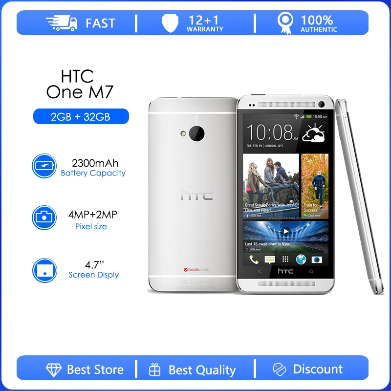 HTC One M7 Refurbished-Original  Unlocked  ONE M7 2GB RAM 32GB ROM Smartphone 4.7inch Screen Android 5.0 Quad Core phone