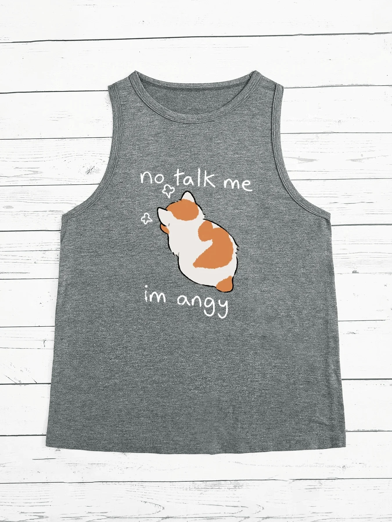 Женский Свободный Топ без рукавов с принтом кошки и круглым вырезом