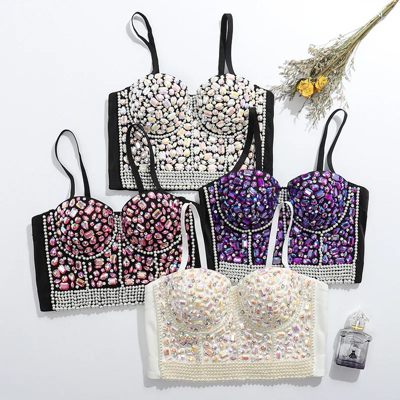 

Beading Sling Camis Stage Dance Wear Y2k Top Bastet Party Bright Diamonds Corset Fashion Clothes Bra Sexy Club Women Clothing
