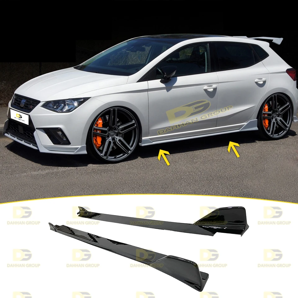 Seat Ibiza MK5 2017 - 2020 LENZ Design Side Skirts Blade Extension Left and Right Set Piano Gloss Black Plastic FR Cupra Kit