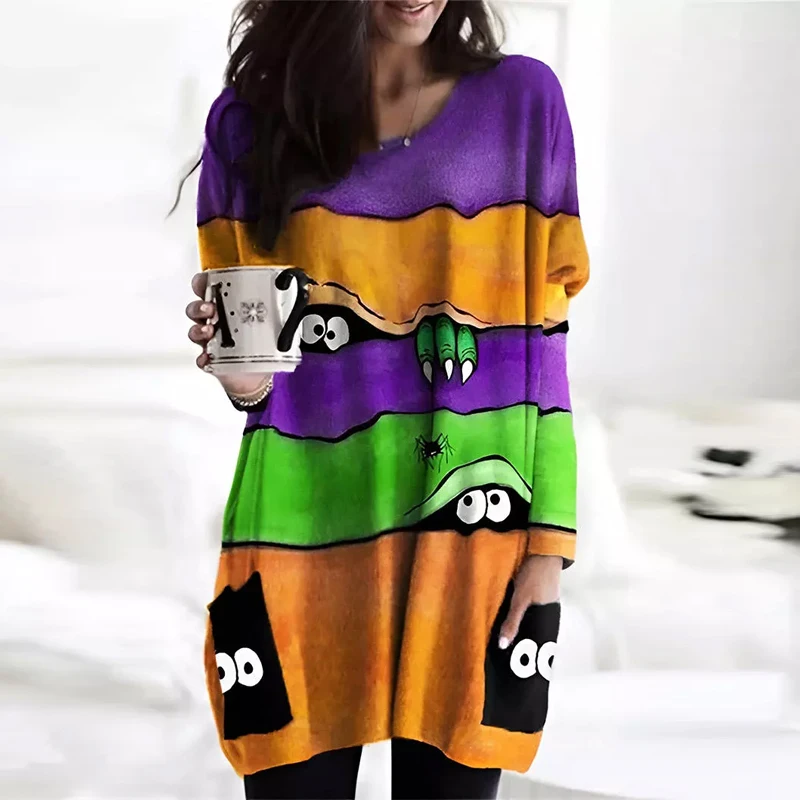 

Halloween Spider Colorblock Pocket Mini Dress