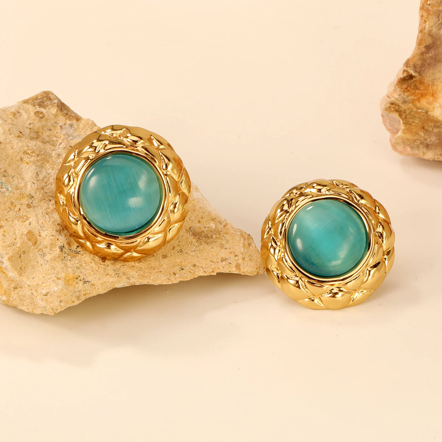 LUXUKISSKIDS винтажные круглые серьги с опалом роскошные сплюснутые серьги-гвоздики