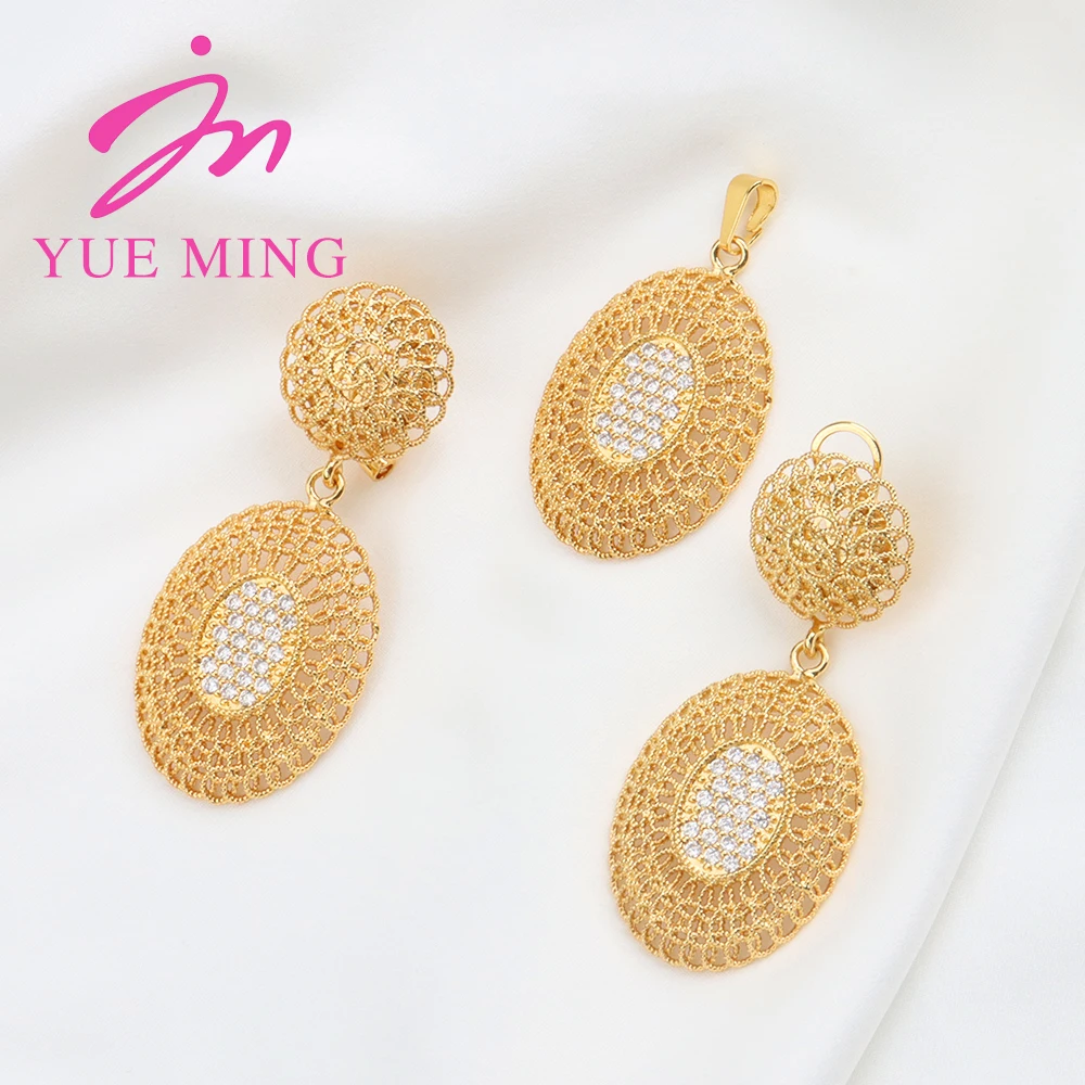 

YM Jewelry Sets for Women Dubai Gold Color Crystal Necklace Pendant Nigerian Wedding Party Women Fashion Copper Earrings Set