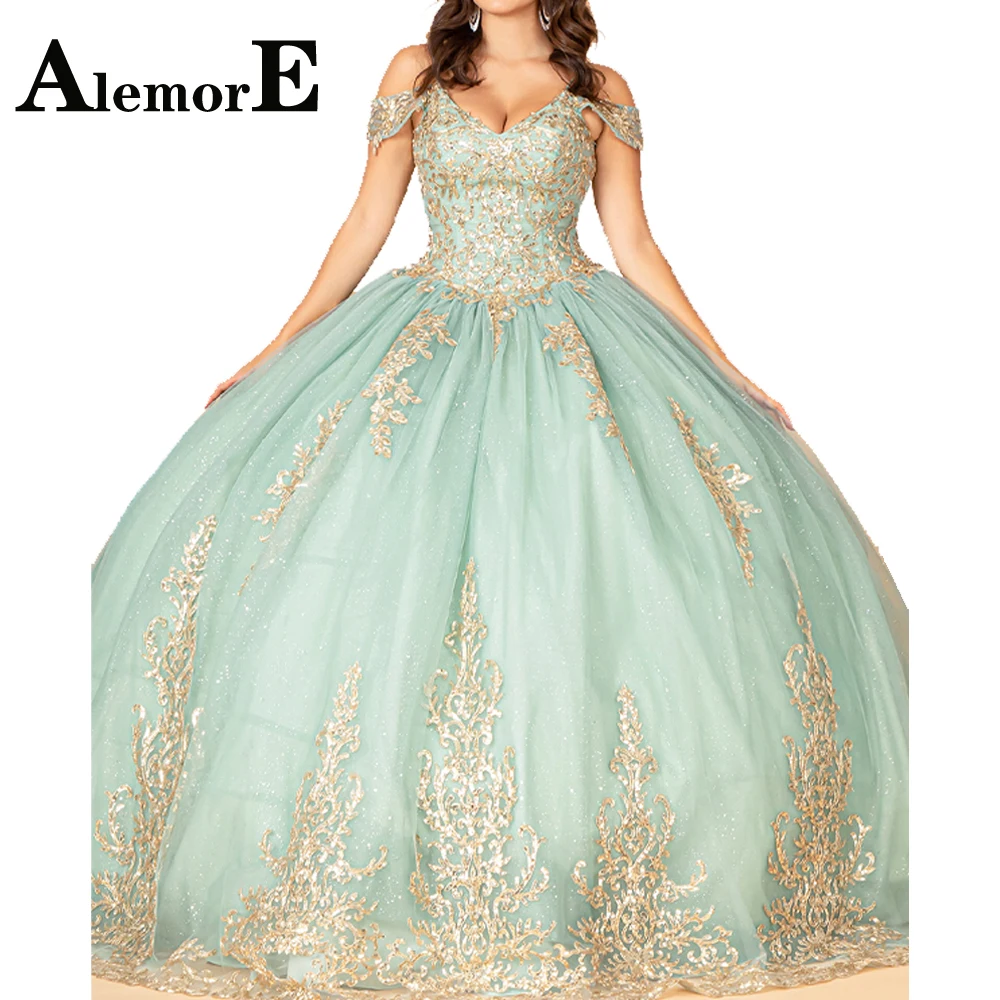 

Alemore Classic Ball Gown Quinceanera Dresses Sweetheart Off the Shoulder Appliques Pleat Made To Order Vestido De 15 Anos