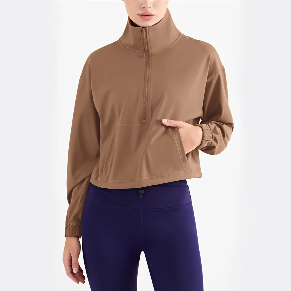 Women Sport Jacket Yoga Coat High Collar Zipper Top Thick Windproof Outdoor Running Jogger Fitness Training Jacket Yoga Blouse