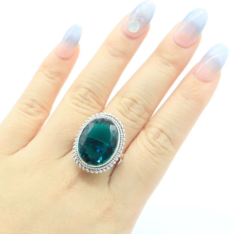 

26x20mm New Arrival Rich Blue Aquamarine For Man Daily Wear Fine Jewelry 925 Silver Rings Wholesale Drop Shipping