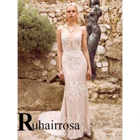 ruhair mermaid modern wedding dresses for women elegant adevanced zipper backless v neck court train custom made robe de mari%c3%a9e