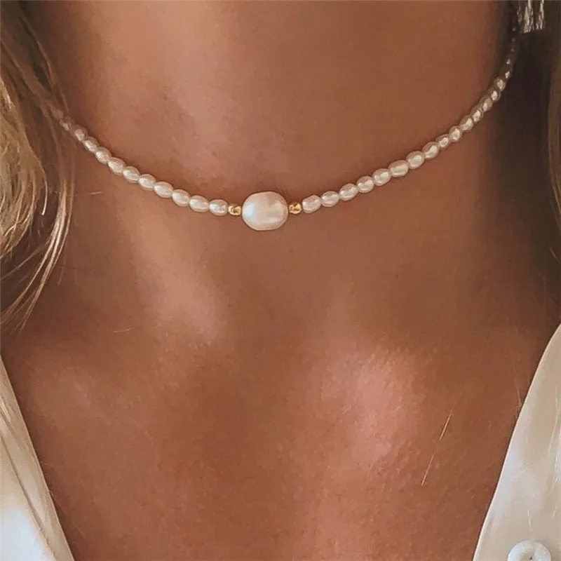 

14K Gold Filled Natural Pearls Necklace Gold Choker Handmade Pendants Boho Pearls Jewelry for Women Tarnish Resist Necklace