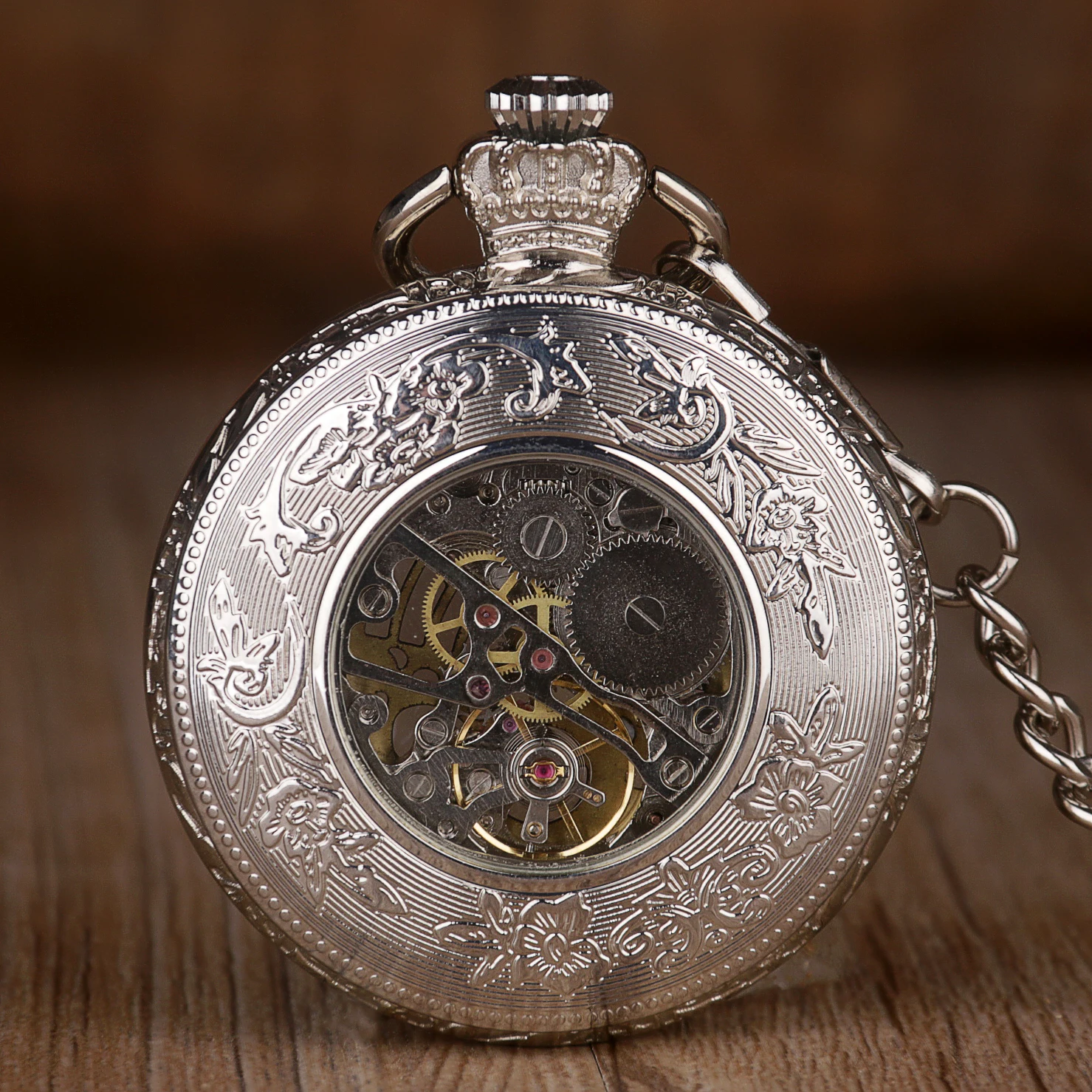 Brown Antique Vintage Mechanical Pocket Watch Roman Numerals Steampunk Chain Pendant Gift reloj bolsillo digital
