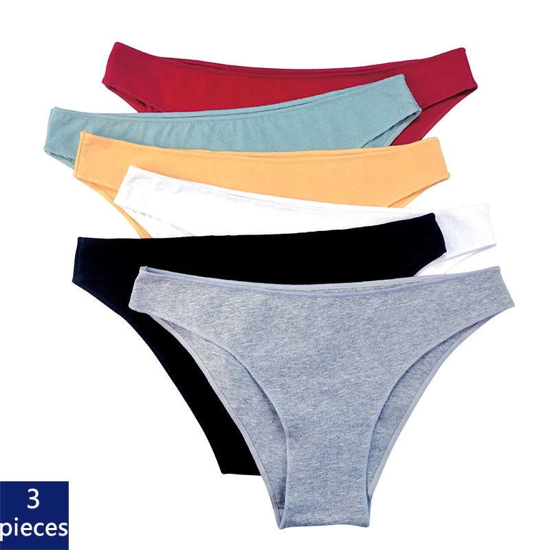  3Pcs Women Cotton Panties Comfortable Underwear Solid Low Waist Briefs Female Underpants Elasticity Breathable Lingerie M-XL 