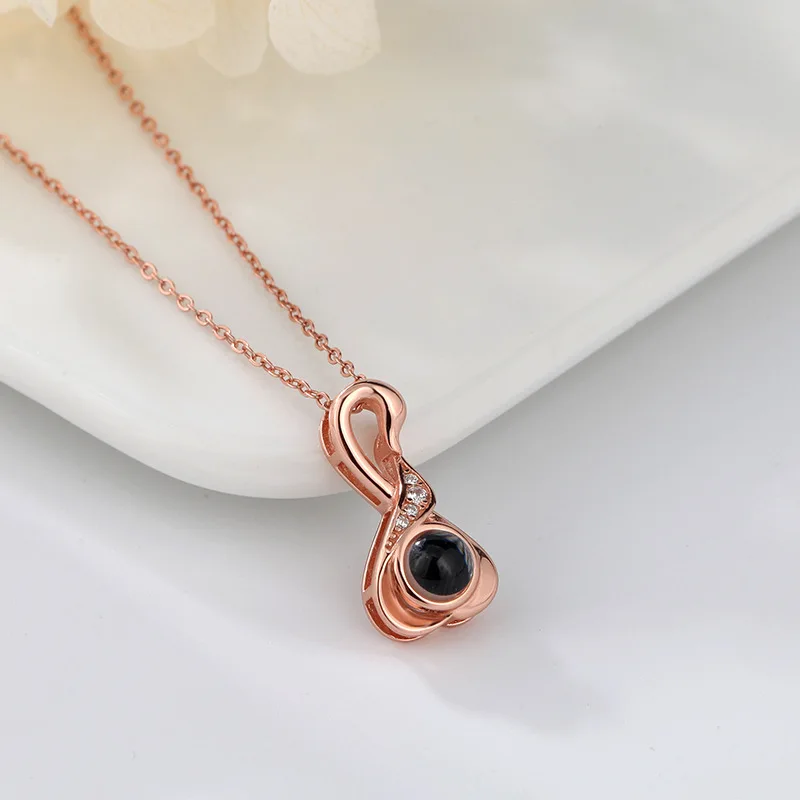 S925 Silver Heart Zircon Customized Photos Projection Necklace 100 Languages I Love You Jewelry For Women Birthday Memory Gift