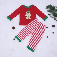 baby girls autumn clothes red long sleeve top nightgown striped trousers christmas gingerbread man embroidery pajamas for 1 8t