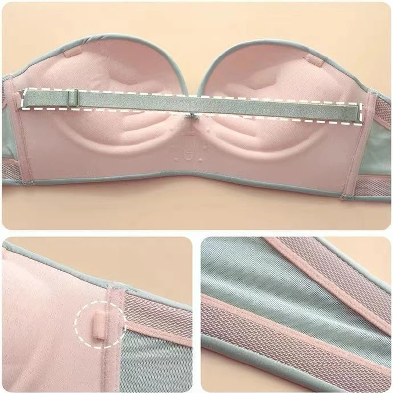 Women's Bra New Seamless Front Buckle Bra Women Sexy Strapless Push Up Bra Front Glossy Lnvisible Non-Slip One-Piece Push Up Bra