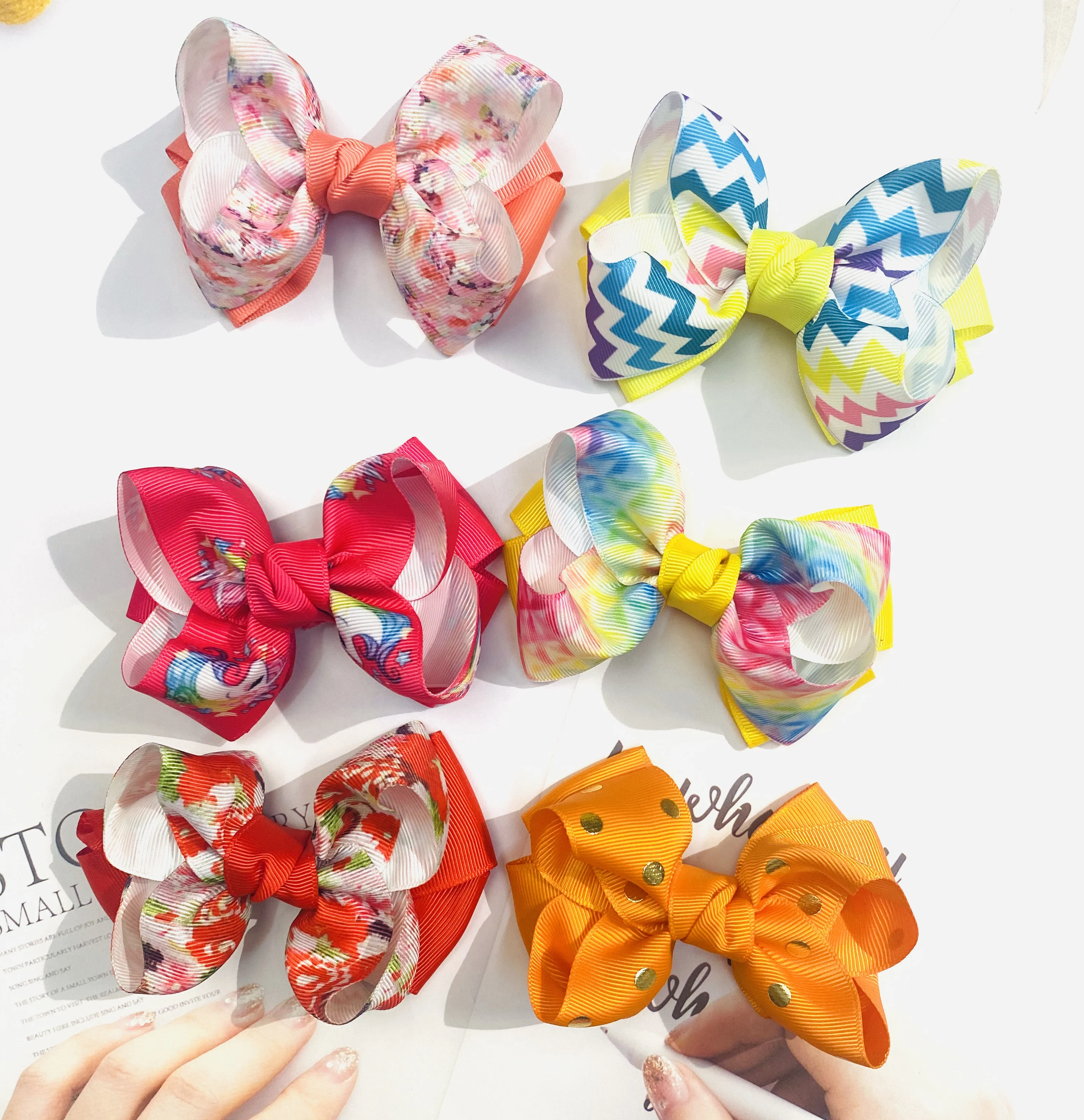 20 Pcs 4 Inch Hair Bows Clips Boutique Double Layer Grosgrain Ribbon Hair Bows for Newborn Infant Toddler Kid (20 Color)