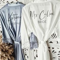 bride kimono with lace customized bridesmaid robes set silky stain wedding dressing gown personalised bridal party robes kimonos
