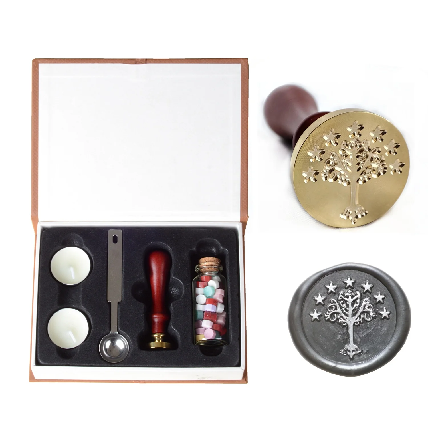 Wax Seal Stamp Kit, Tree of gondor Stamp with Vintage Wooden Handle for Wedding Envelopes Invitation Christmas Decoration