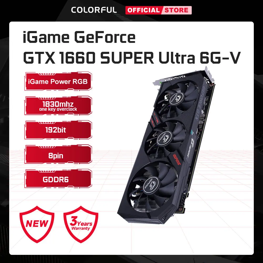 видеокарта Colorful iGame GeForce GTX 1660 SUPER Ultra 6G -V GDDR6 RGB светильник металлическая задняя