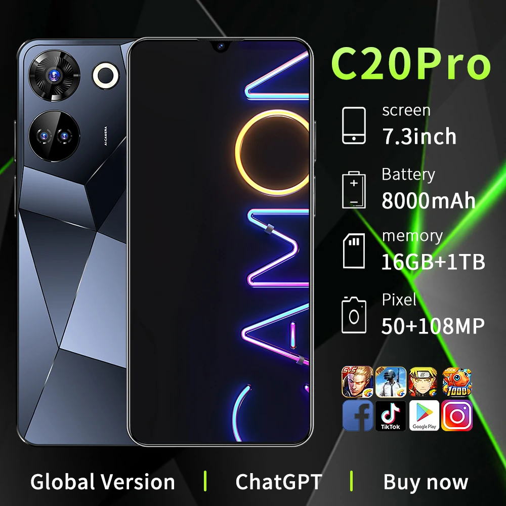 Смартфон C20 Pro 7 3 дюйма 8000 мАч 50 + Мп 16 1 ТБ две Sim-карты
