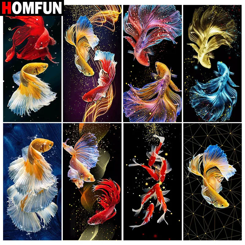 

Алмазная живопись HOMFUN «рыбный пейзаж», полное квадратное/Круглое украшение для стен, инкрустированная смолой, вышивка ручной работы, вышив...