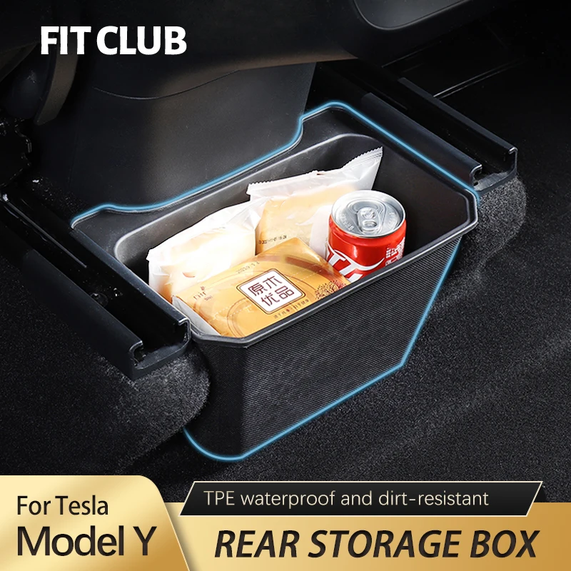 

FIT CLUB For Tesla Model 3 Model Y Rear Center Console Organizer Tray Flocking For Model3 Storage Box ModelY Case Accessories