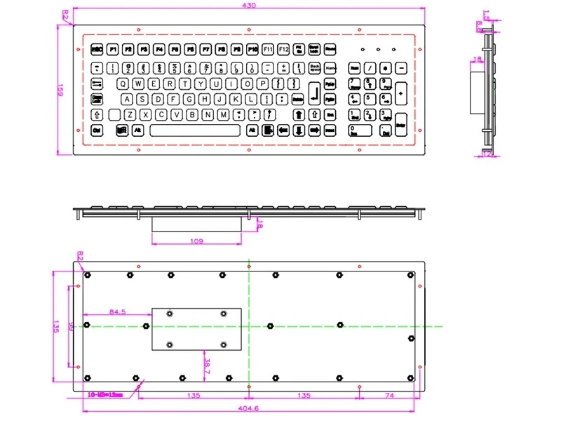 103 клавиш IP65 водонепроницаемая прочная передняя панель с цифровой клавиатурой USB