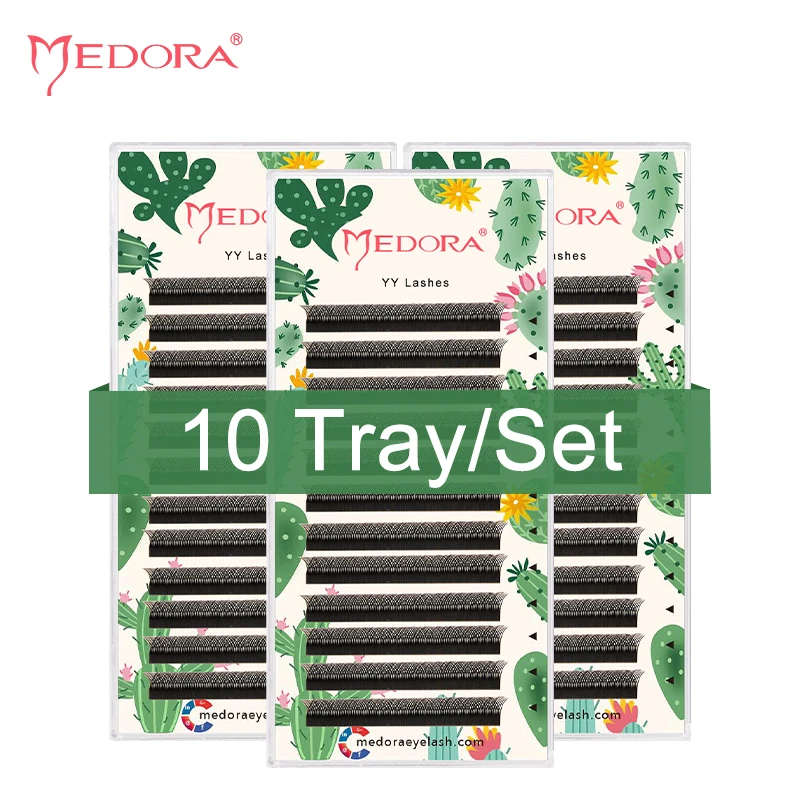 MEDORA 10 Tray/Set YY Shape Eyelash By Machine Made Soft Light Natural Eyelashes Extension Makeup Mesh Net Cross False Eyelash