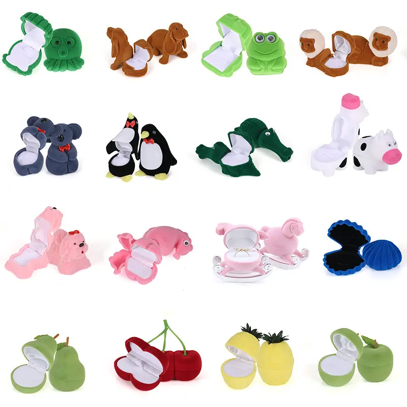 

Velvet Jewelry Box Organizer Cute Animal Wedding Ring Box Fruit Storage Case Earring Necklace Display Packaging Gift Accessories