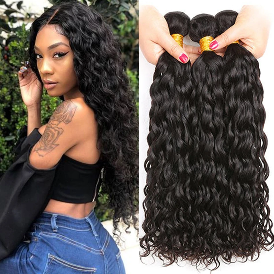 

Peruvian 12A Water Wave Bundles Unprocessed Water Wave Curly Human Hair Weave Bundles Remy Water Wave Hair Extensions No Tangle