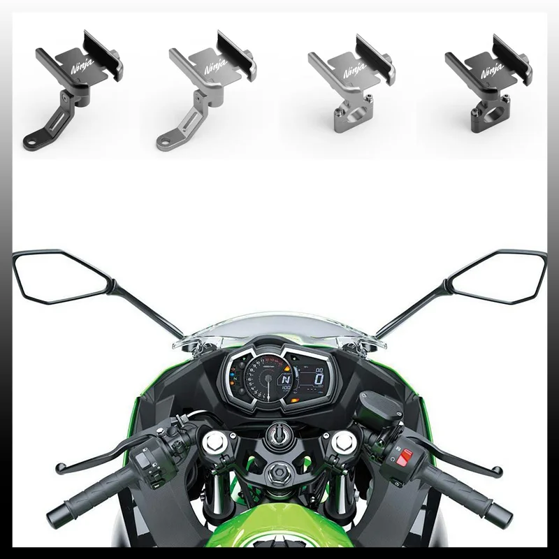 

For KAWASAKI Ninja 400 650 300 250 250R Ninja H2 ZX14R ZX10R ZX6R Motorcycle Handlebar Back Mirror Mobile Phone Holder