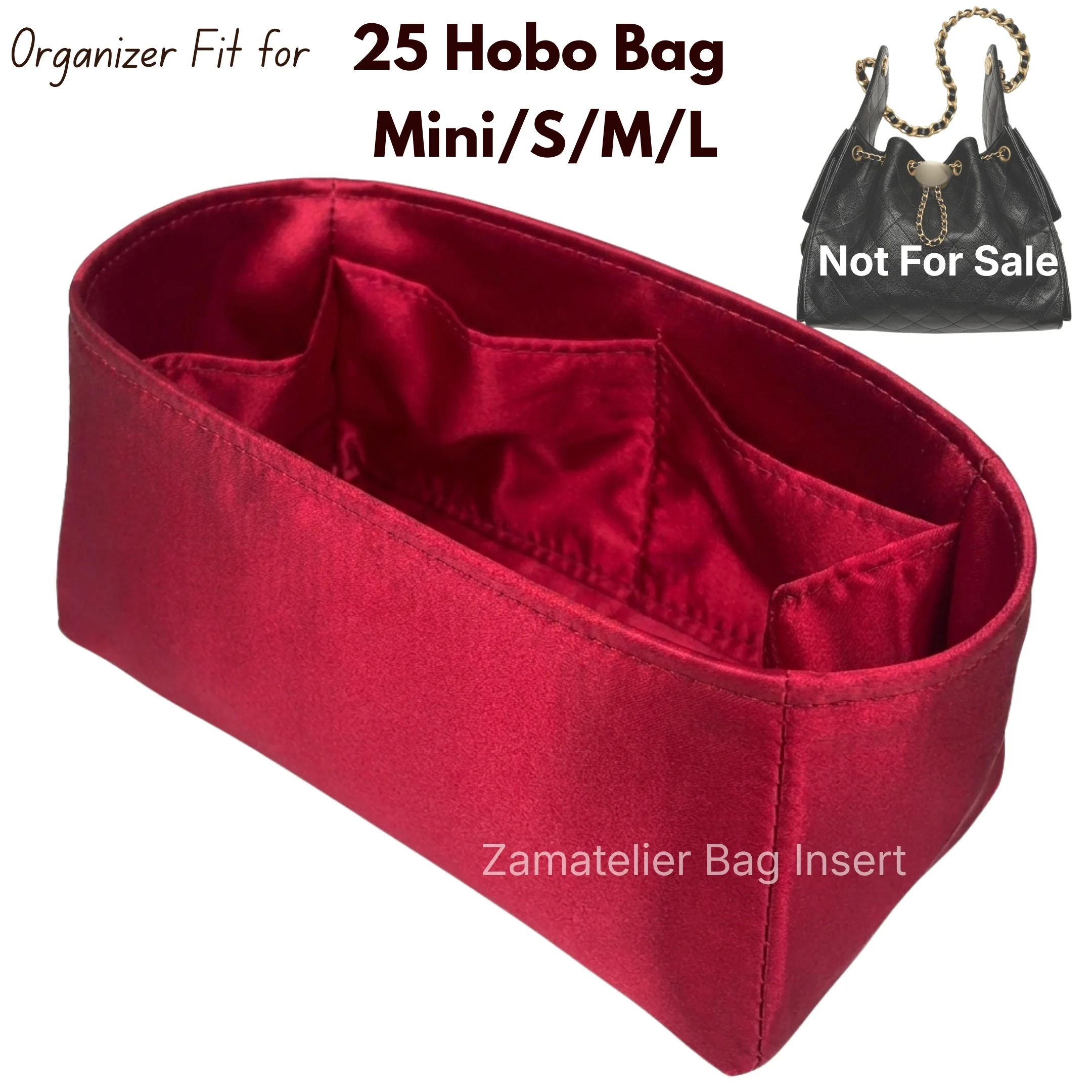Фото Индивидуальный шелковый вкладыш для сумки CC 25 Hobo (мини/маленькая/средняя/большая), премиальный органайзер для сумок, атласный органайзер, формовщик основы для сумки №1