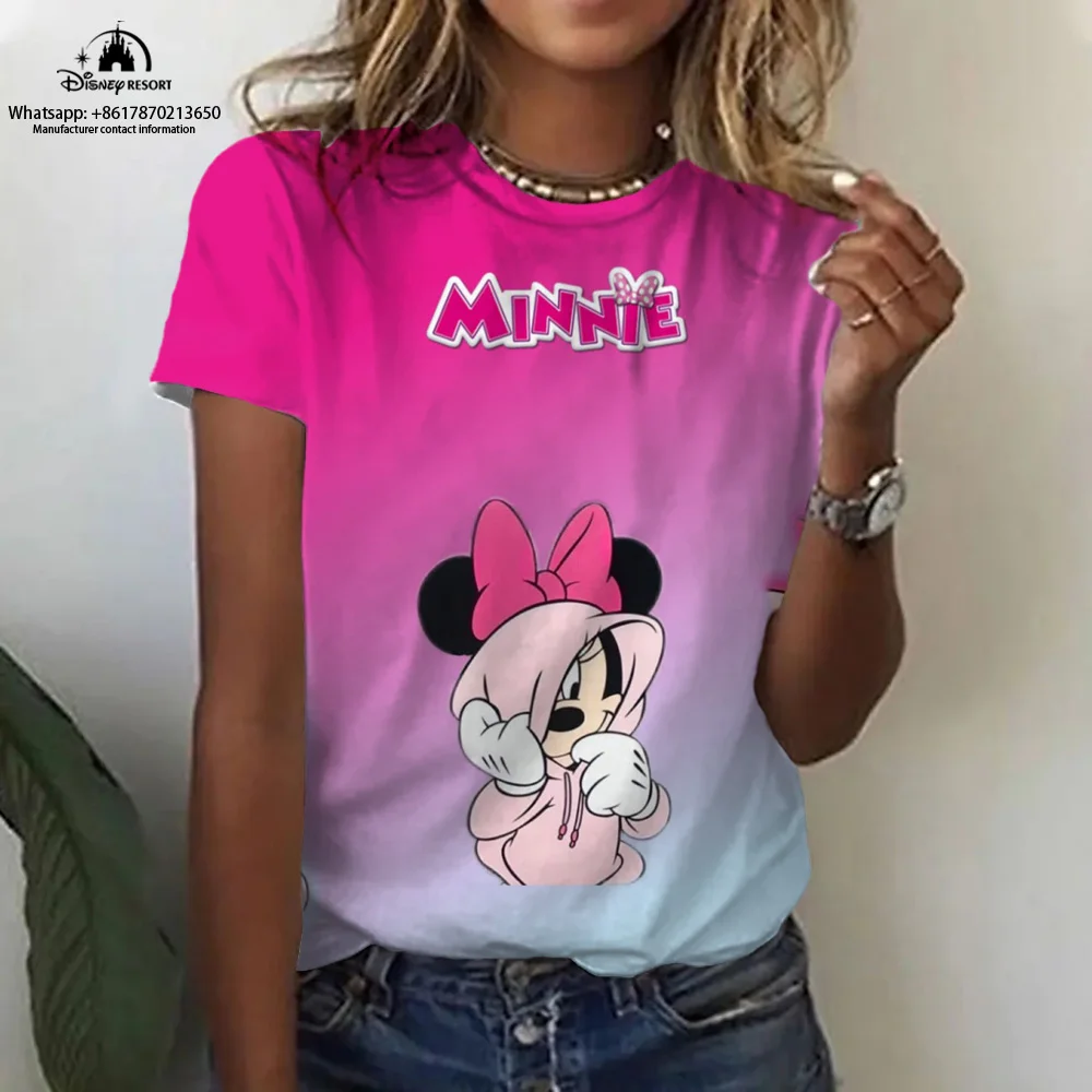 

Summer Women's Disney Minnie Mouse Mickey Mouse Print T-Shirt Street Casual Loose T-Shirt Women's Fashion Crew Neck T-Shirt Tops