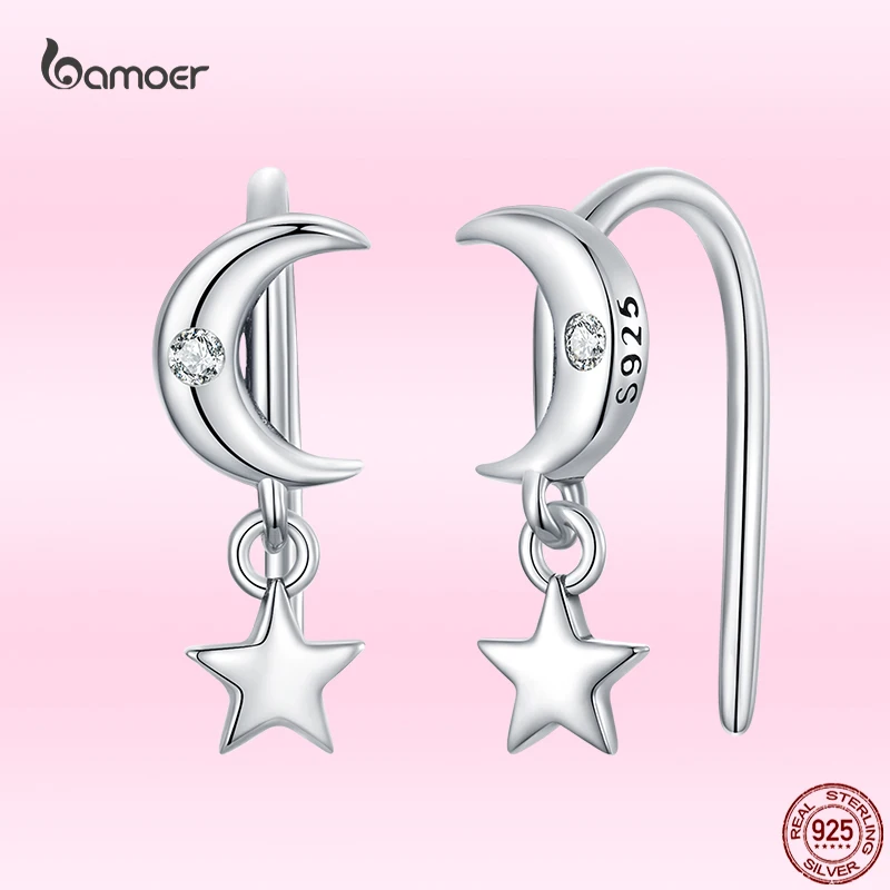 

Bamoer Genuine 925 Sterling Silver Simple Butterfly Ear Studs For Women Fine Jewelry Star&Moon Piercing Earring Anniversary Gift